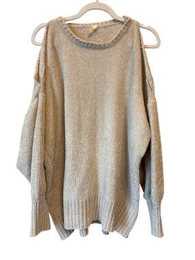 Pinkblush Sweater Size Large Chenille Cold Shoulder Pullover Beige Cozy Neutral